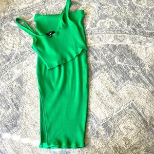 Lulus Set For Life Green Ribbed Bodycon Two-Piece Midi Dress size XS